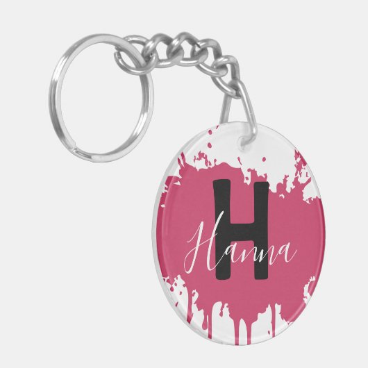 Pink Paint Splash Monogram Acrylic Bag Charm キーホルダー (正面左)