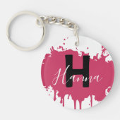 Pink Paint Splash Monogram Acrylic Bag Charm キーホルダー (正面)