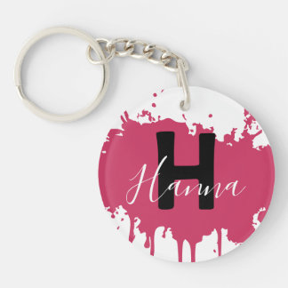 Pink Paint Splash Monogram Acrylic Bag Charm キーホルダー