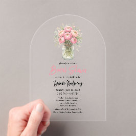 Pink Palette Ranunculus Mason Jar Bridal Shower アクリル招待状