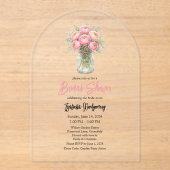 Pink Palette Ranunculus Mason Jar Bridal Shower アクリル招待状 (正面)