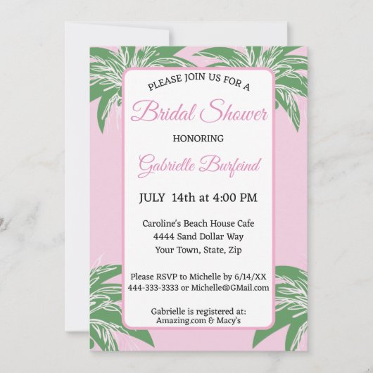 Pink Palm Bridal Shower Invitation | Tropical Palm 招待状 (正面)