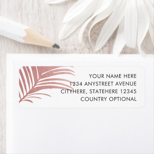 Pink Palm Leaf Beach Return Address ラベル (インサイチュ)