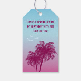 Pink Palm Trees Tropical Birthday Thank You ギフトタグ