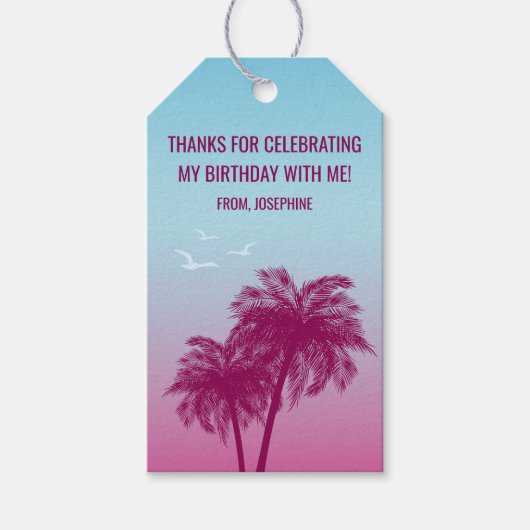 Pink Palm Trees Tropical Birthday Thank You ギフトタグ (正面)