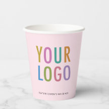 Pink Paper Cups Custom Business Logo Branded 8 oz