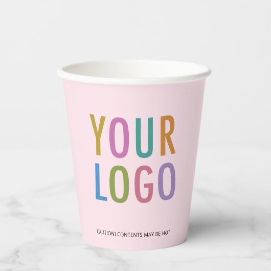 Pink Paper Cups Custom Business Logo Branded 8 oz 紙コップ (正面)