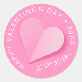 Pink Paper Heart XOXO Happy Valentine's Day Love ラウンドシール
