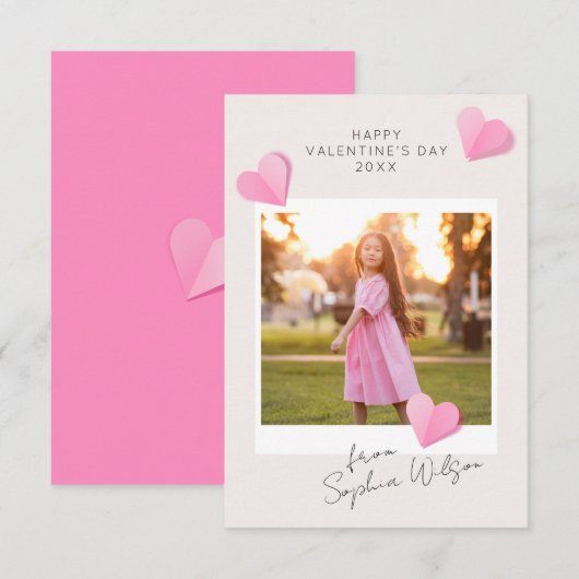 Pink Paper Hearts Photo Love Happy Valentine's Day ノートカード (正面/裏面)