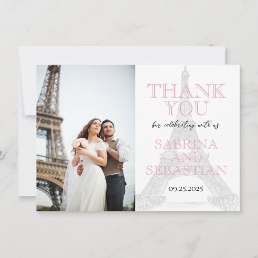 Pink Parisの結婚写真ありがとう サンキューカード (正面)