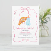 Pink Paris Bow French Croissant Cafe Baby Shower 招待状 (スタンド正面)