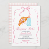 Pink Paris Bow French Croissant Cafe Baby Shower 招待状 (正面/裏面)