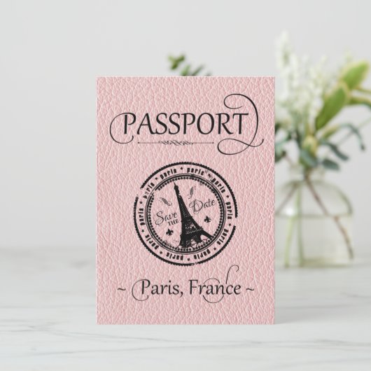Pink Paris Passport日付カードの保存 セーブザデート (スタンド正面)