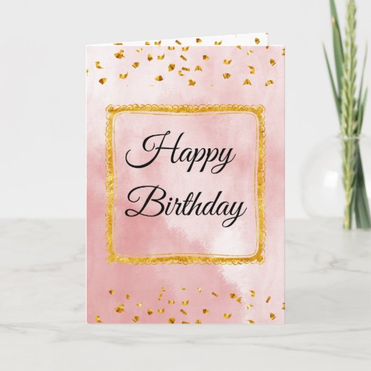 Pink Pastel Birthday Card with Gold Frame and Tins カード (正面)