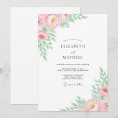 Pink Pastel Bloom Romance Wedding 招待状 (正面/裏面)