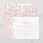 Pink Pastel Chinoiserie Floral Baby Registry Card エンクロージャーカード (正面/裏面)