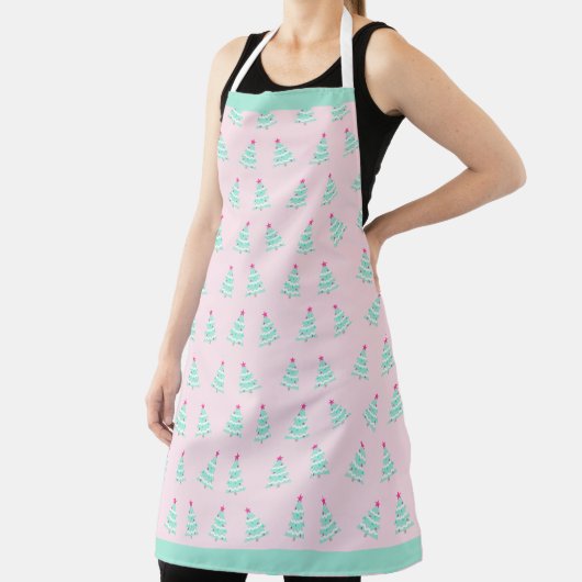 Pink Pastel Christmas Apron - Christmas Tree Theme エプロン (インサイチュ)