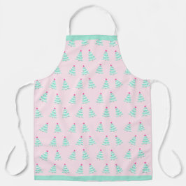 Pink Pastel Christmas Apron - Christmas Tree Theme エプロン