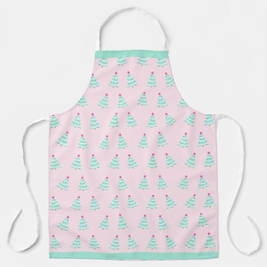 Pink Pastel Christmas Apron - Christmas Tree Theme エプロン (正面)
