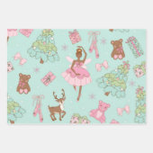 Pink Pastel Christmas Black Santa & Ballerina ラッピングペーパーシート (正面2)