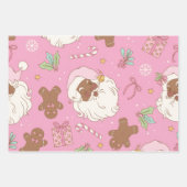 Pink Pastel Christmas Black Santa & Ballerina ラッピングペーパーシート (正面)