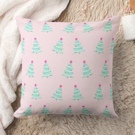Pink Pastel Christmas Throw Pillow クッション (ブランケット)