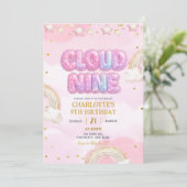 Pink Pastel Cloud Nine Birthday 招待状 (スタンド正面)