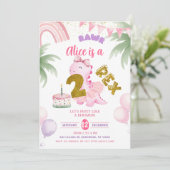 Pink Pastel Dinosaur 2-rex Rawr birthday 招待状 (スタンド正面)