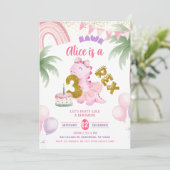 Pink Pastel Dinosaur 3-rex Rawr birthday Invitatio 招待状 (スタンド正面)
