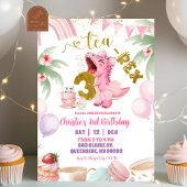 Pink Pastel Dinosaur tea-rex 3rd birthday 招待状