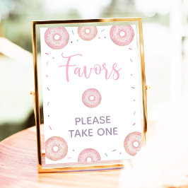 Pink Pastel Donut Birthday Favors Sign ポスター