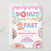 Pink Pastel Donut Grow Up Two Fast Second Birthday 招待状 (正面)