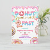 Pink Pastel Donut Grow Up Two Fast Second Birthday 招待状 (スタンド正面)