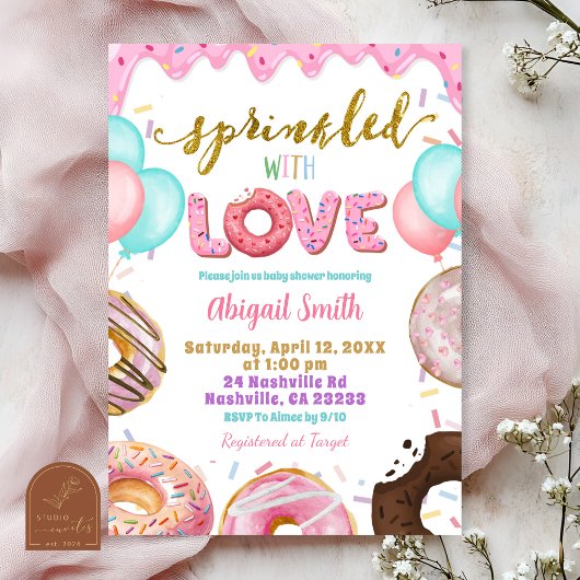 Pink Pastel Donuts Baby Sprinkle Invitation 招待状