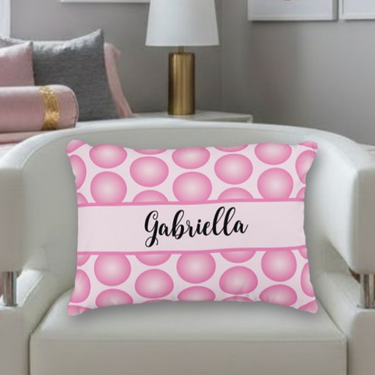 Pink Pastel Dots Elegant Script Name アクセントクッション