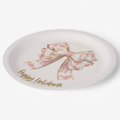 Pink Pastel Elegant Christmas Bow Paper Plates ペーパープレート (アングル)