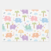 Pink Pastel Elephant Pattern for Little Girl Party ラッピングペーパーシート (正面2)