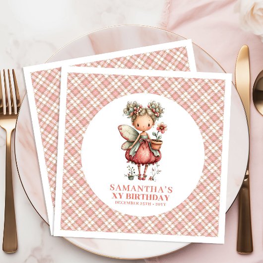 Pink Pastel Fairy Floral 5th Birthday Party Napkin