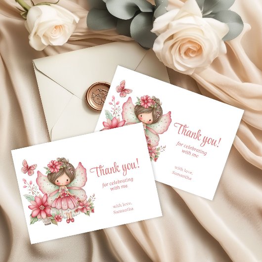 Pink Pastel Fairy Floral 8th Birthday Thank You  サンキューカード