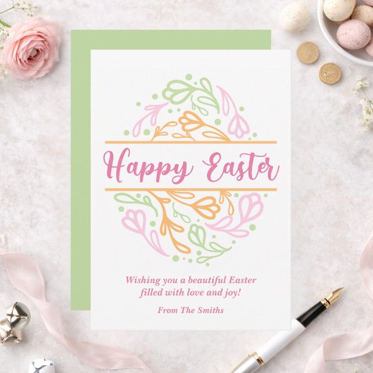 Pink Pastel Floral Easter Egg Happy Easter Card シーズンカード