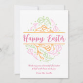 Pink Pastel Floral Easter Egg Happy Easter Card シーズンカード (正面)