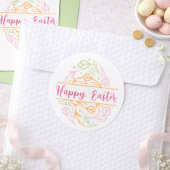 Pink Pastel Floral Easter Egg Happy Easter Sticker ラウンドシール