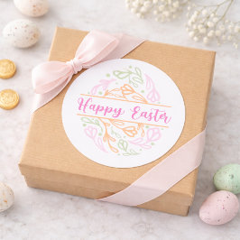 Pink Pastel Floral Easter Egg Happy Easter Sticker ラウンドシール