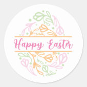 Pink Pastel Floral Easter Egg Happy Easter Sticker ラウンドシール (正面)