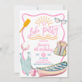 Pink pastel girl Lake party birthday 招待状 (正面)