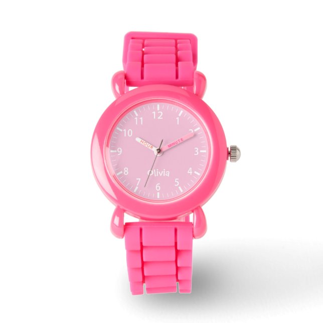 Pink Pastel Girls Personalized Kids Watch  腕時計 (正面)
