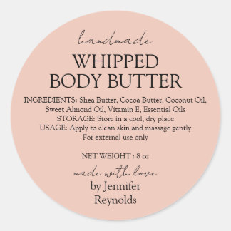 Pink Pastel Handmade Body Butter Organic Classic ラウンドシール
