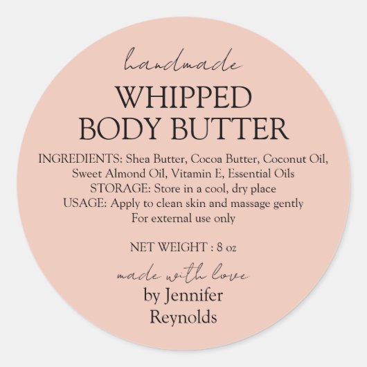 Pink Pastel Handmade Body Butter Organic Classic ラウンドシール (正面)