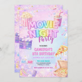 Pink Pastel Movie Night Birthday Party  招待状 (正面/裏面)