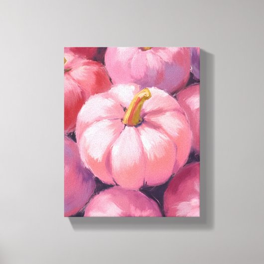Pink Pastel Pumpkins Watercolor Painting キャンバスプリント (正面)